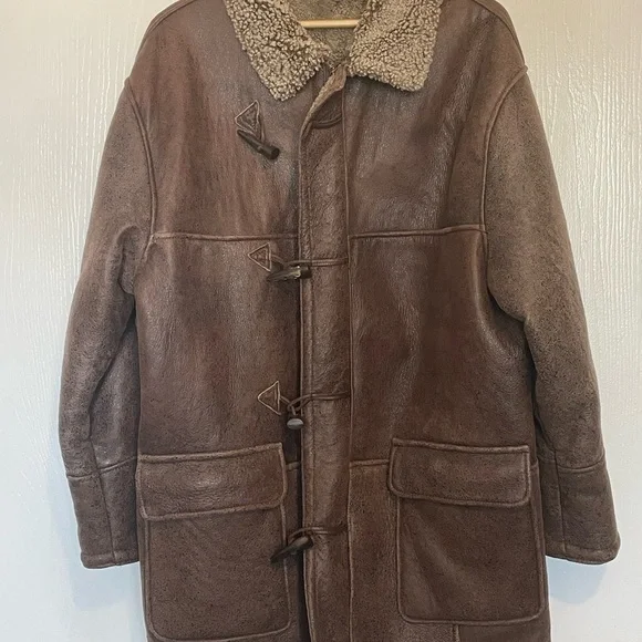 Men's Brown 100% Sheepskin Shearling Coat - Vintage Oscar Leopold - Picture 2 of 11